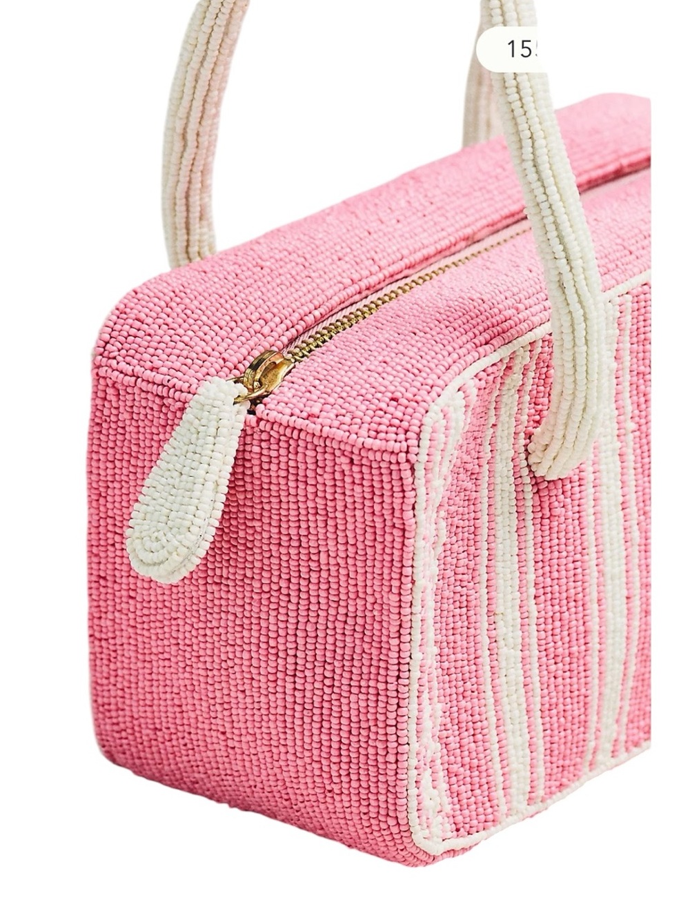 Anthropologie Beaded Box Bag Pink Stripe Glass Bead Top Handle Mini Purse NWT - Picture 4 of 7